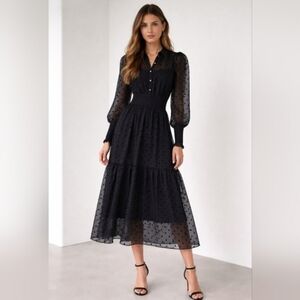 Zara Sheer Midi Polka-Dot Dress Size S